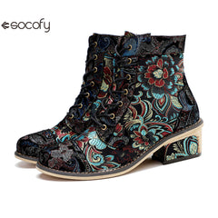 Socofy Vicconfy Vintage Printed Embroidered Casual Women's Boots