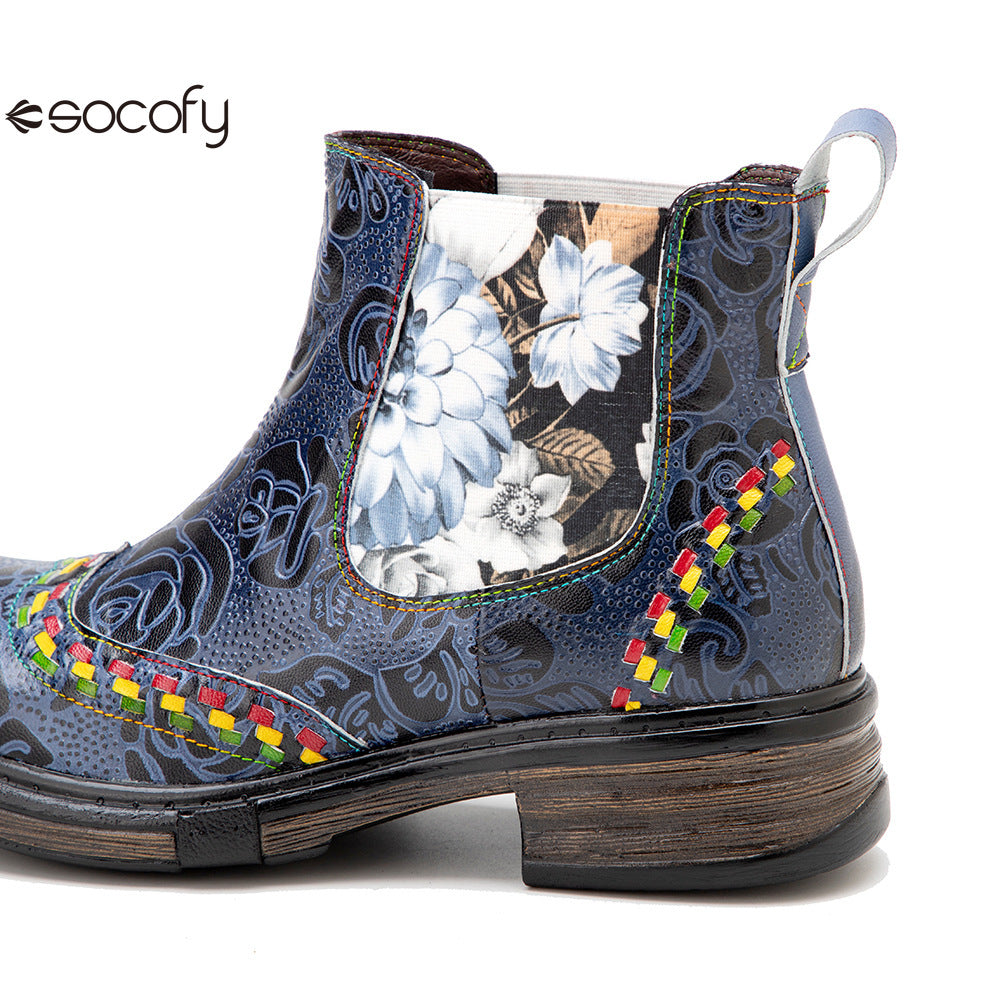 Socofy Vicconfy Genuine Leather Bohemian Women's Martin Boots Ethnic Vintage Short Boots