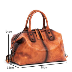 Socofy Hand Painted Women Handbag Genuine Cowhide Leather Bag Large Capacity Vintage Top-handle Bag For Female