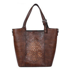 Socofy Vintage Style Luxury Handbags Genuine Cowhide Handmade Embossing Women's Shoulder Bags