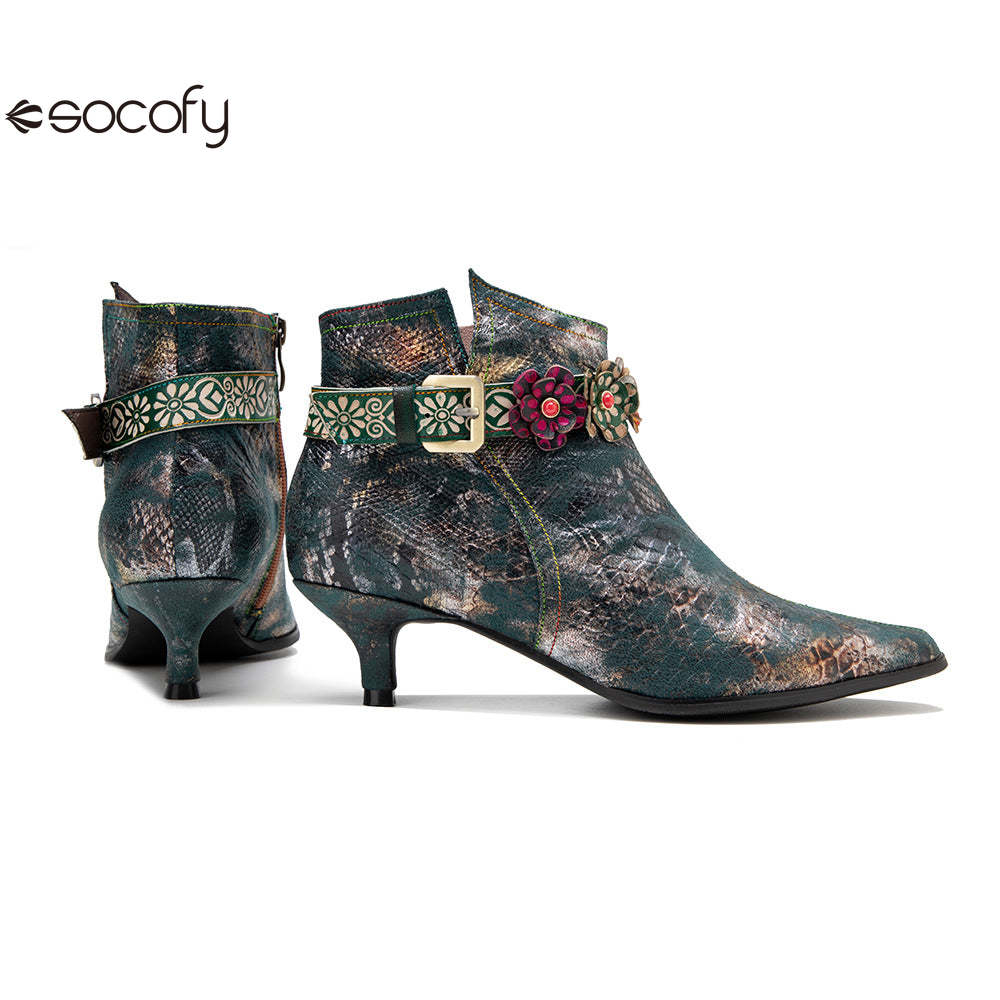 Socofy Retro British style metal texture low heel women's short boots