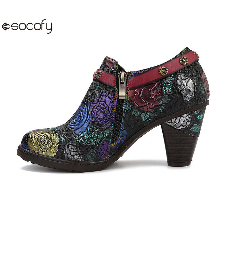 Socofy Vicconfy Heeled Women's Romantic Vintage Rose Single Shoes