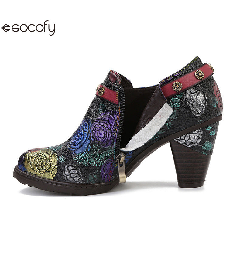 Socofy Vicconfy Heeled Women's Romantic Vintage Rose Single Shoes