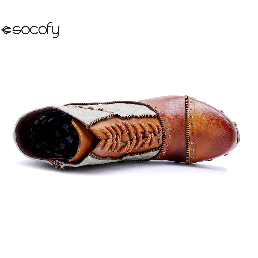 Socofy Vicconfy Retro Handmade Pachwork Fashionable Ankle Boots