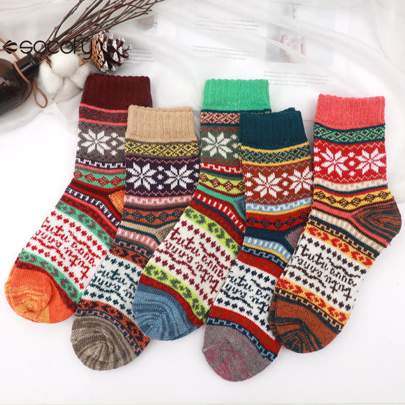 Socofy Vicconfy Thickened warm ethnic style retro wool socks