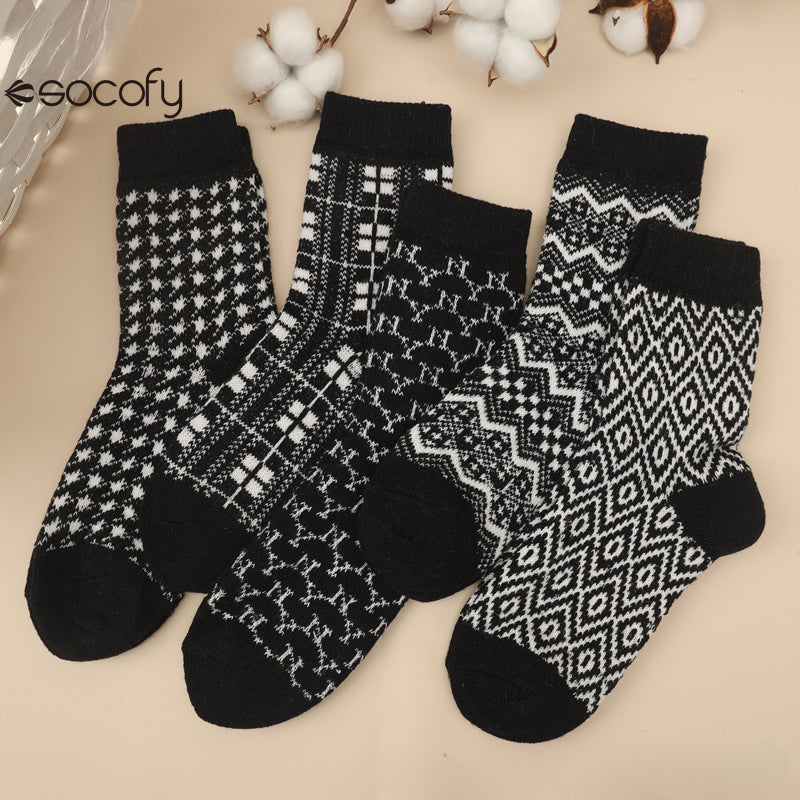 Socofy Vicconfy Thickened warm ethnic style retro wool socks