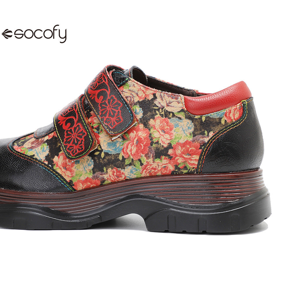 Socofy Vicconfy Genuine Leather Retro Printed Comfort Loafers