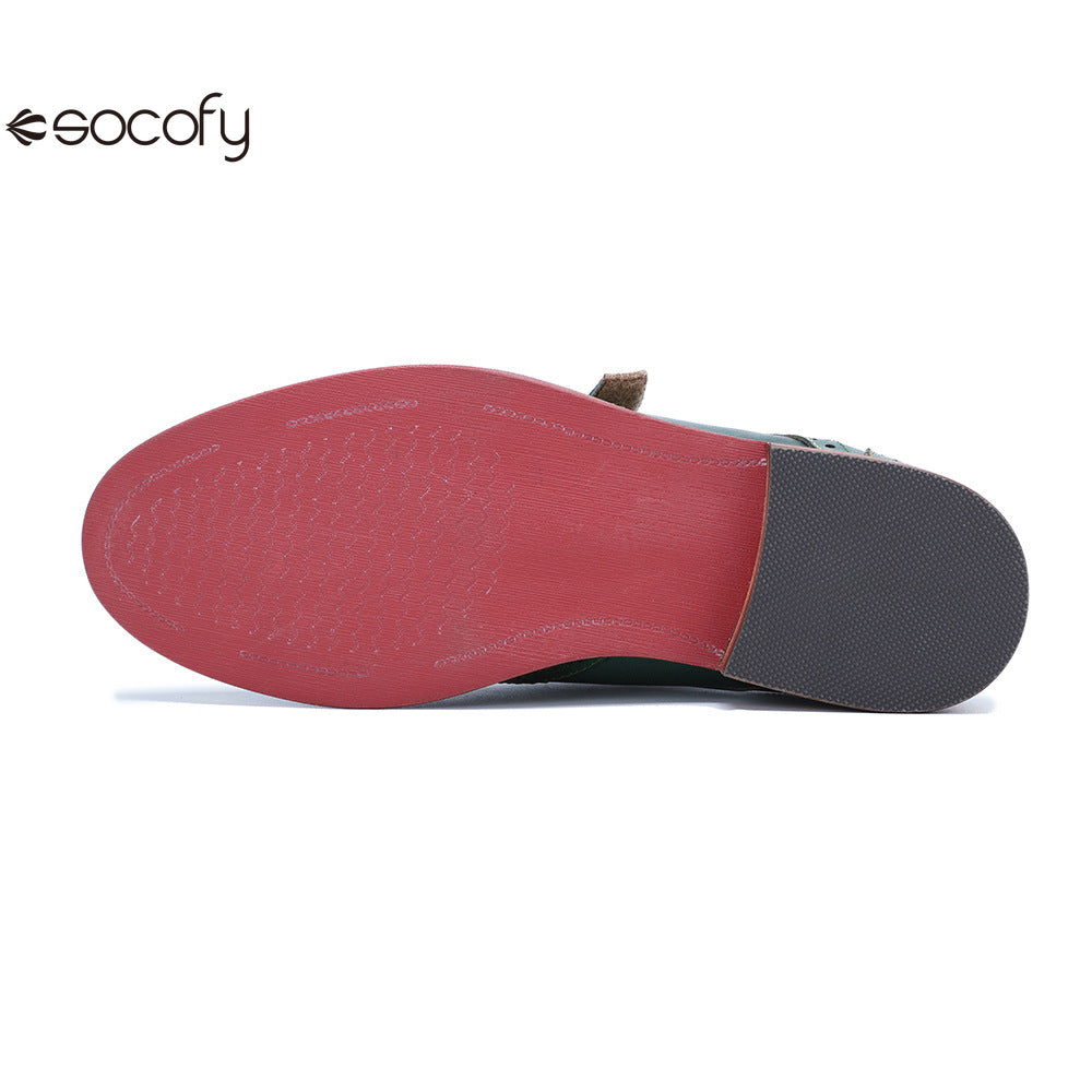 Socofy Handmade Leather Vintage Flat Loafers Shoes