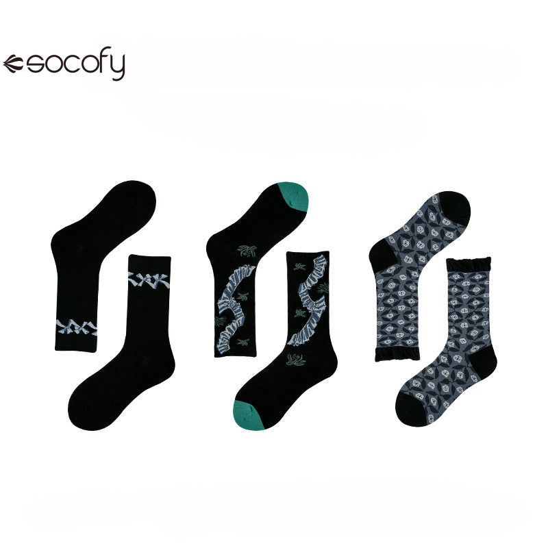 Socofy Vintage mid-calf socks for women combed cotton fashion socks