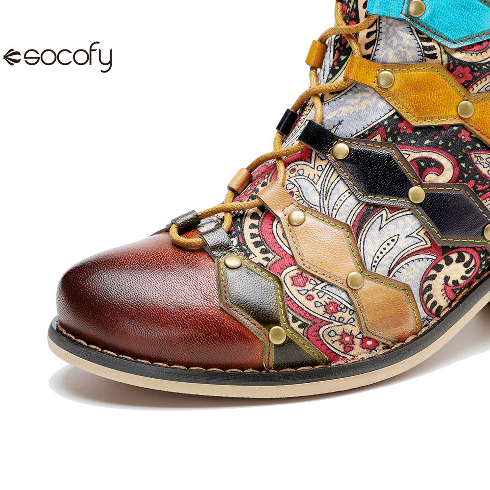 Socofy Vicconfy Vintage Handmade Romantic Exquisite Ankle Boots