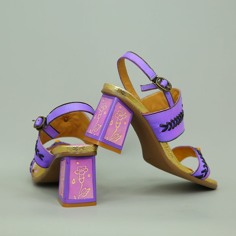 Vicconfy Purple Turquoise Embellished Ethnic Style Women's High Heeled Sandals