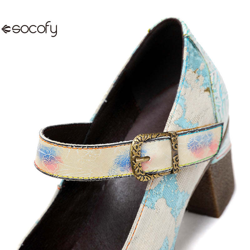 Socofy Vicconfy Retro genuine Leather Women's Mary Jane Heel