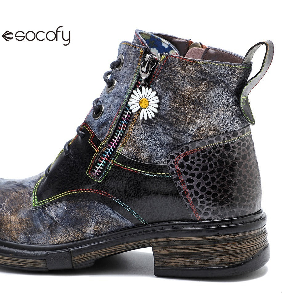 Socofy Vicconfy Vintage Biker Metallic Boots