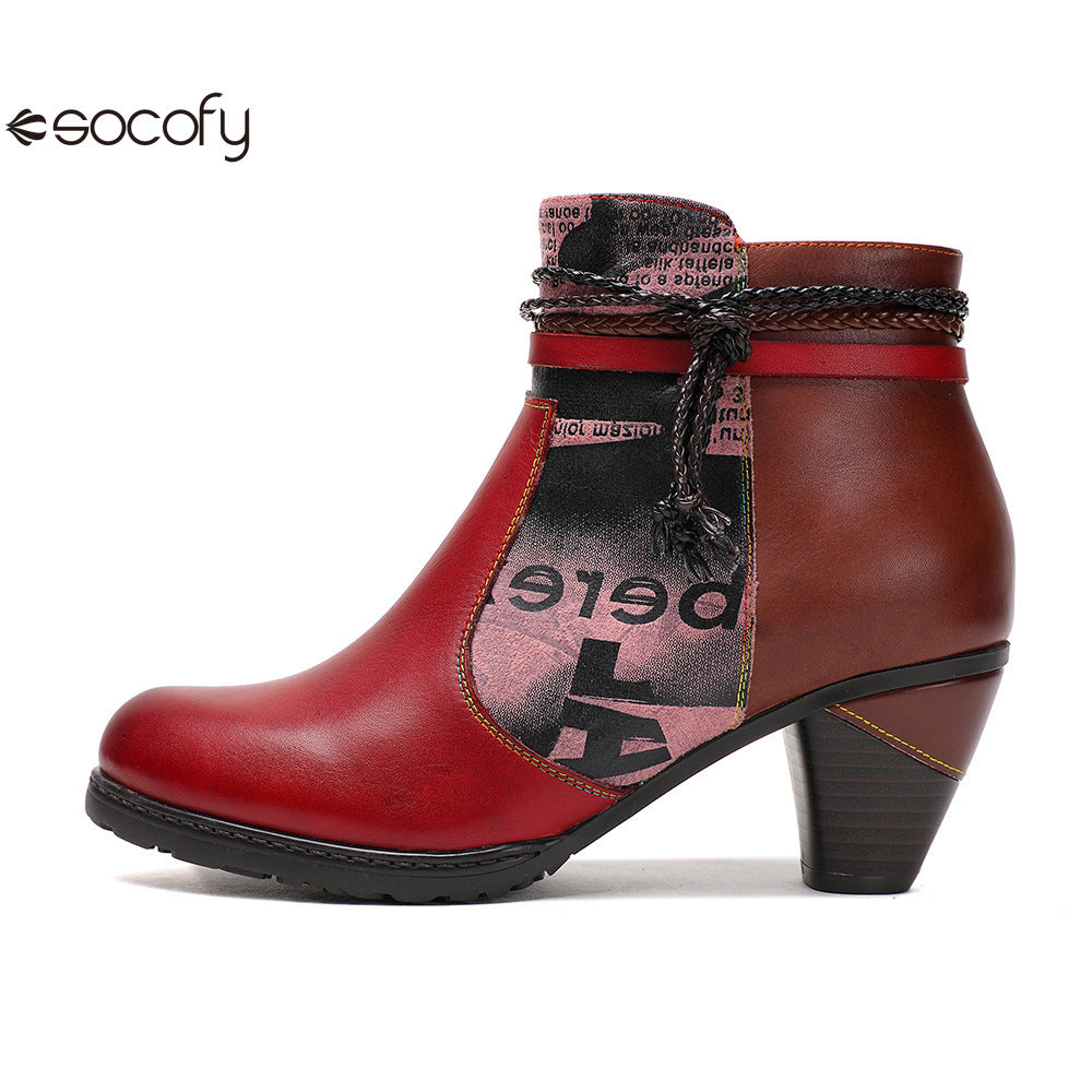 Socofy Vicconfy Head Cowhide Handmade Boots