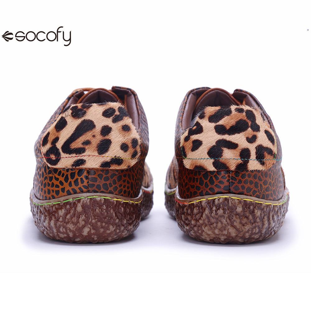 Socofy Vicconfy Genuine Leather Handmade Leopard Print Casual Comfort Loafers