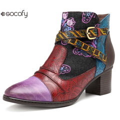 Socofy Vicconfy Patchwork Ethnic Butterfly Women's Boots