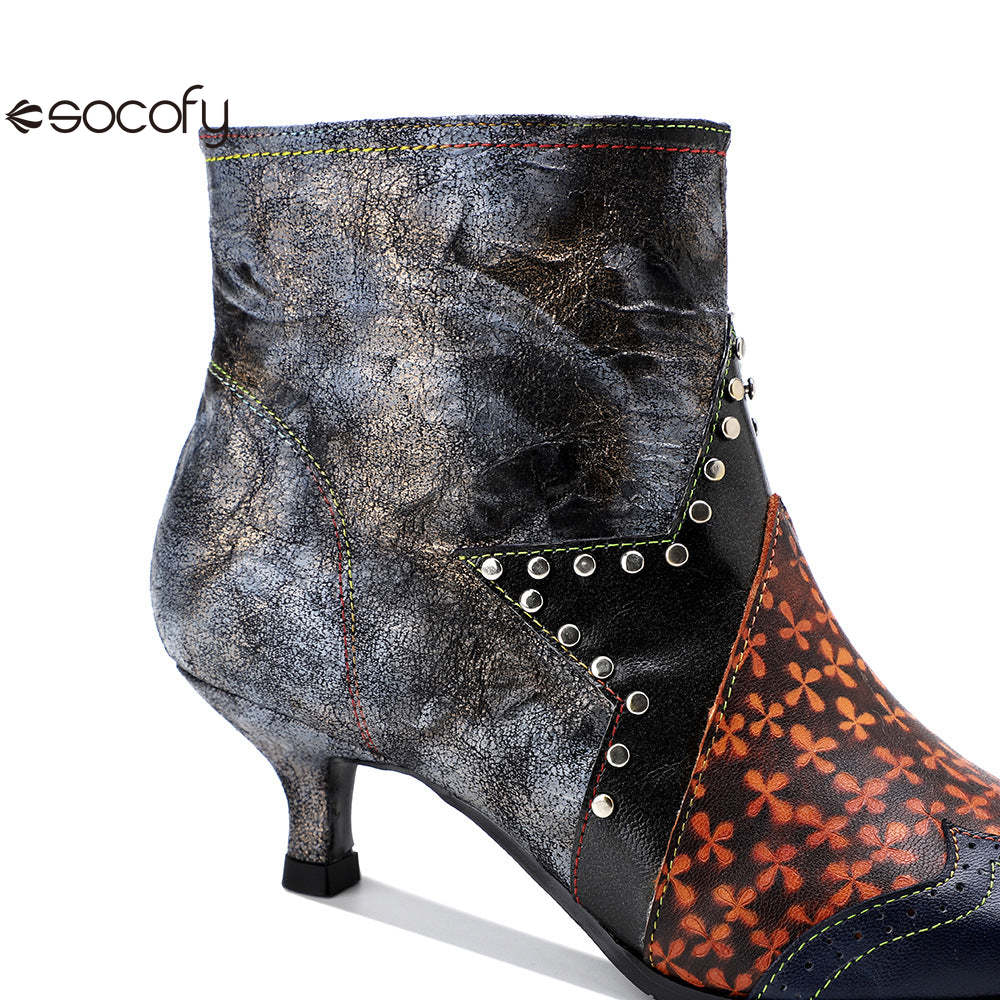 Socofy Elegant Style Studded Design Colour Slim Heel Women's Boots