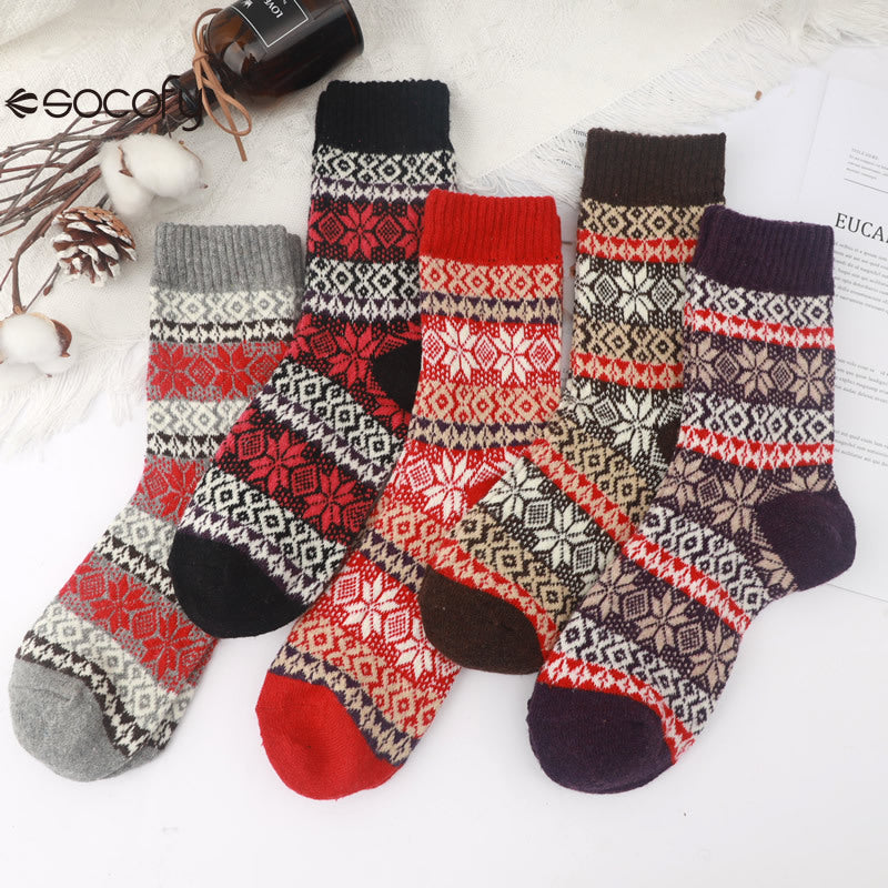 Socofy Vintage Thickened Warm Ethnic Wool Socks