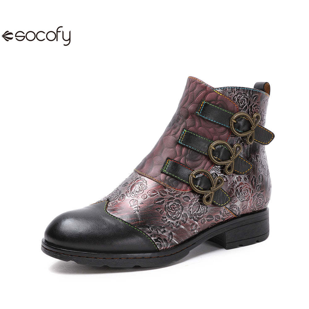 Socofy  autumn and winter retro fashion women's boots flat short boots