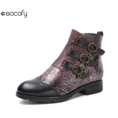 Socofy  autumn and winter retro fashion women's boots flat short boots