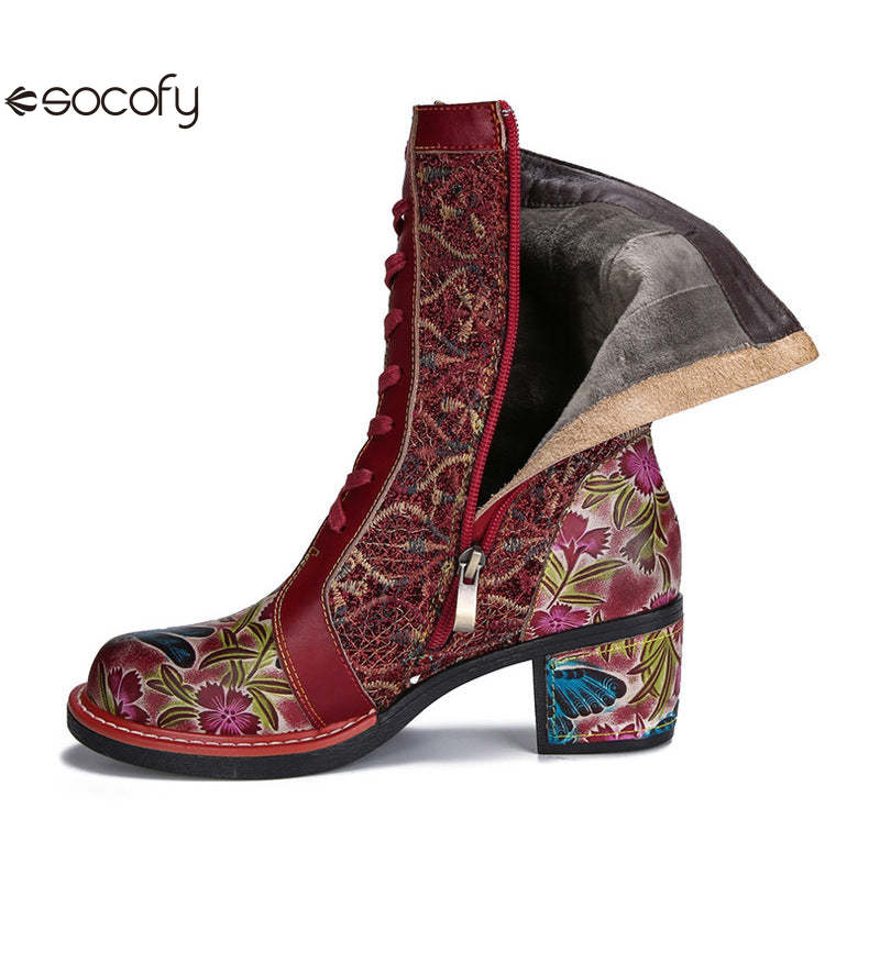 Socofy Vicconfy Leather Side Zipper Fashion VintageWomen's Boots