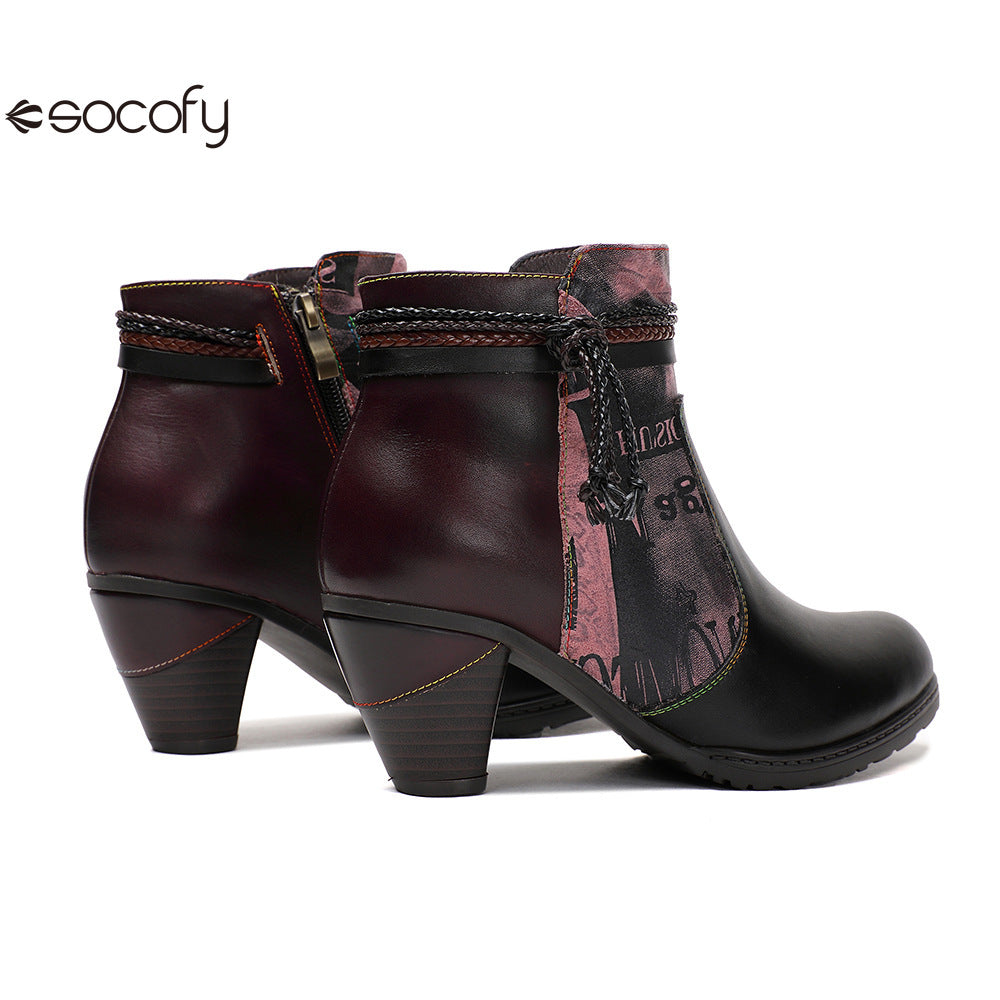 Socofy Vicconfy Head Cowhide Handmade Boots