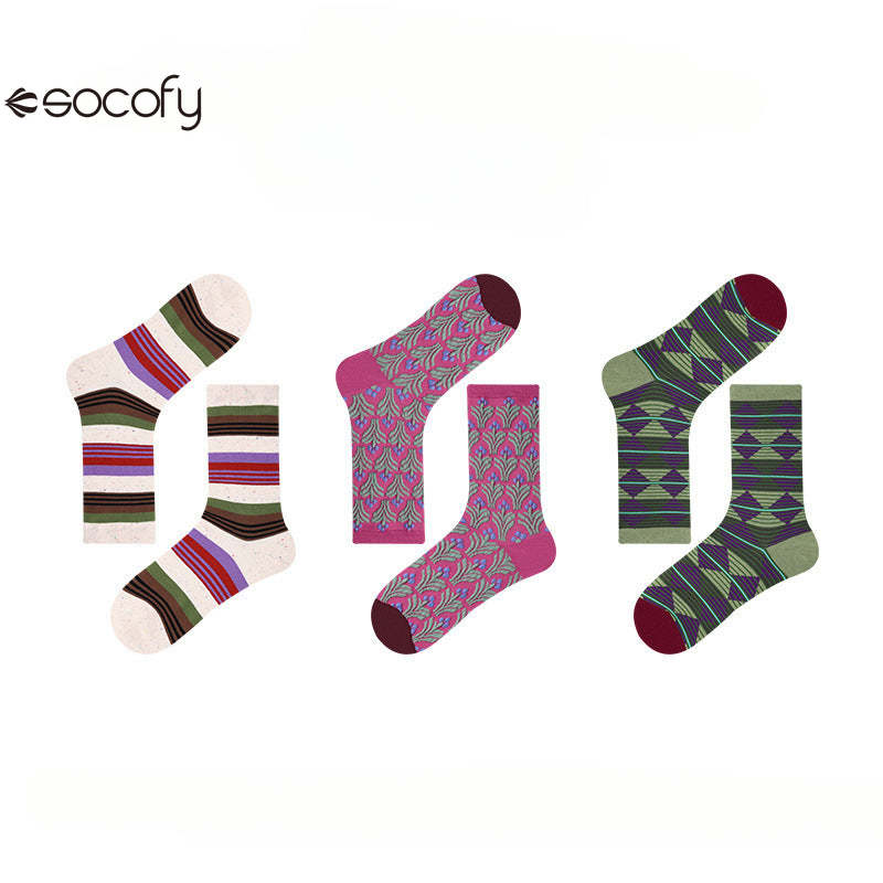 Socofy Vintage Style Mid-Calf Cotton Warm Socks 3 pairs