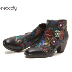 Socofy retro cowhide round toe heightening women's boots