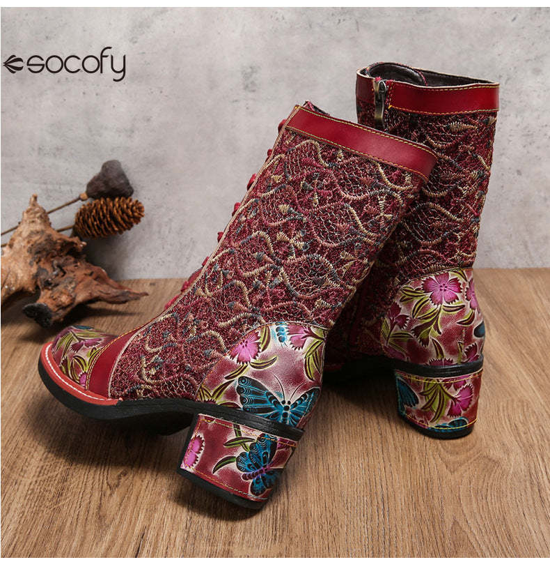 Socofy Vicconfy Leather Side Zipper Fashion VintageWomen's Boots