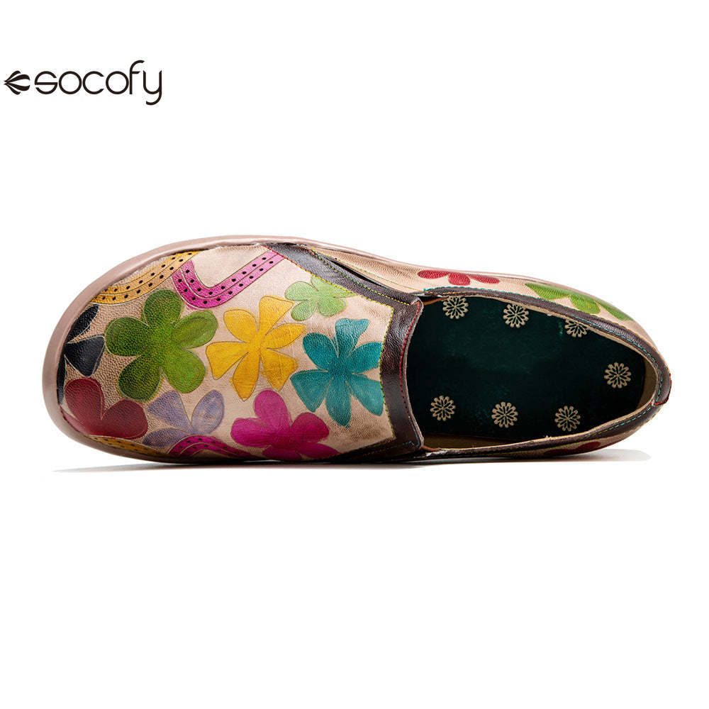 Socofy Vintage lamb leather Printed Lightweight Flat Women's Loafers