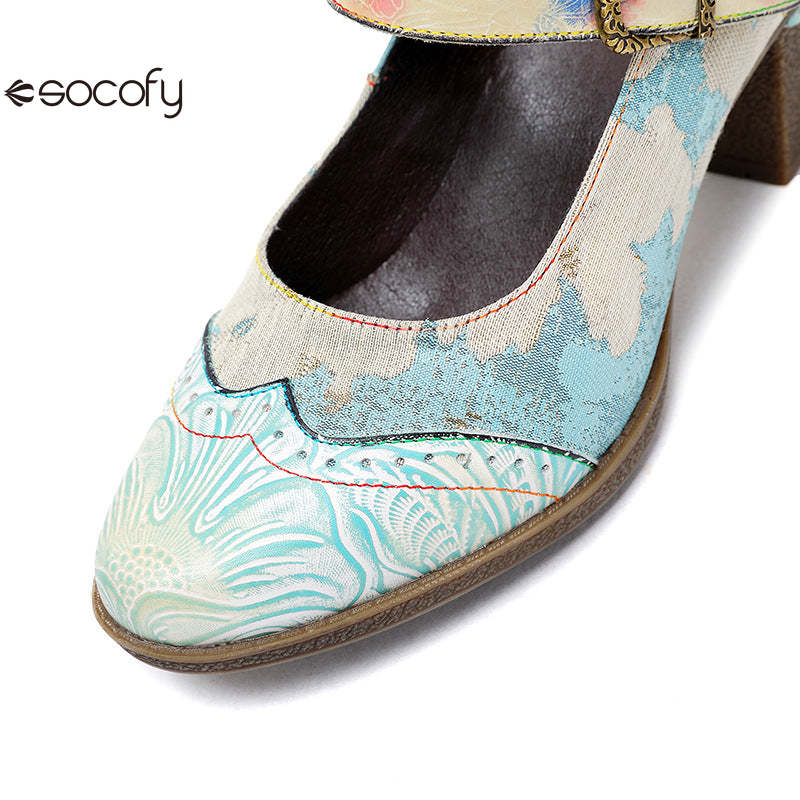 Socofy Vicconfy Retro genuine Leather Women's Mary Jane Heel