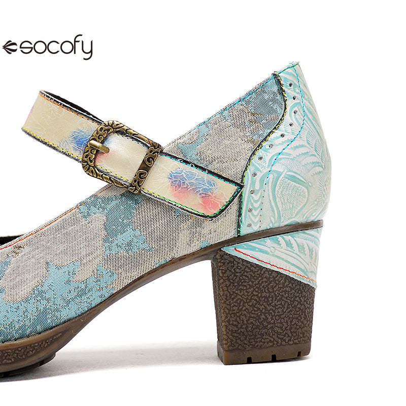 Socofy Vicconfy Retro genuine Leather Women's Mary Jane Heel