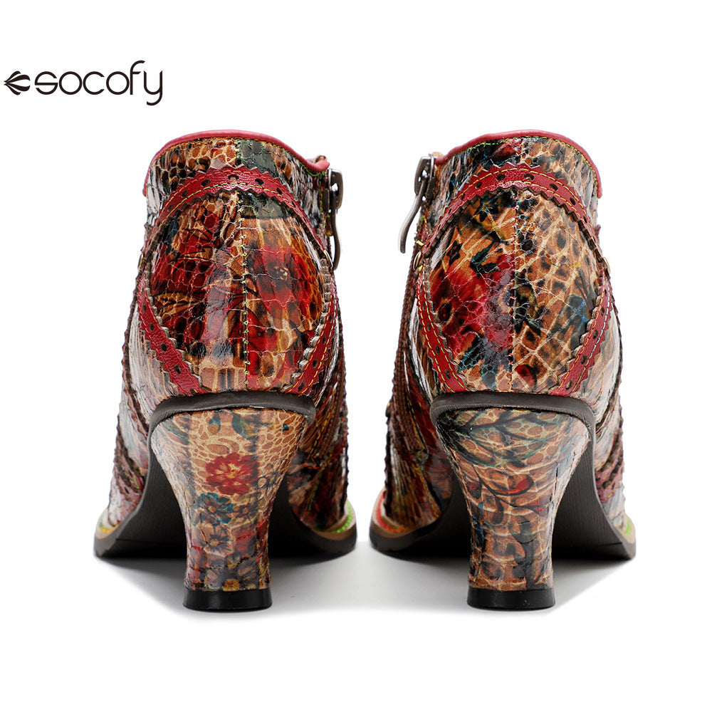 Socofy Vicconfy Handmade Studded Patchwork Heels