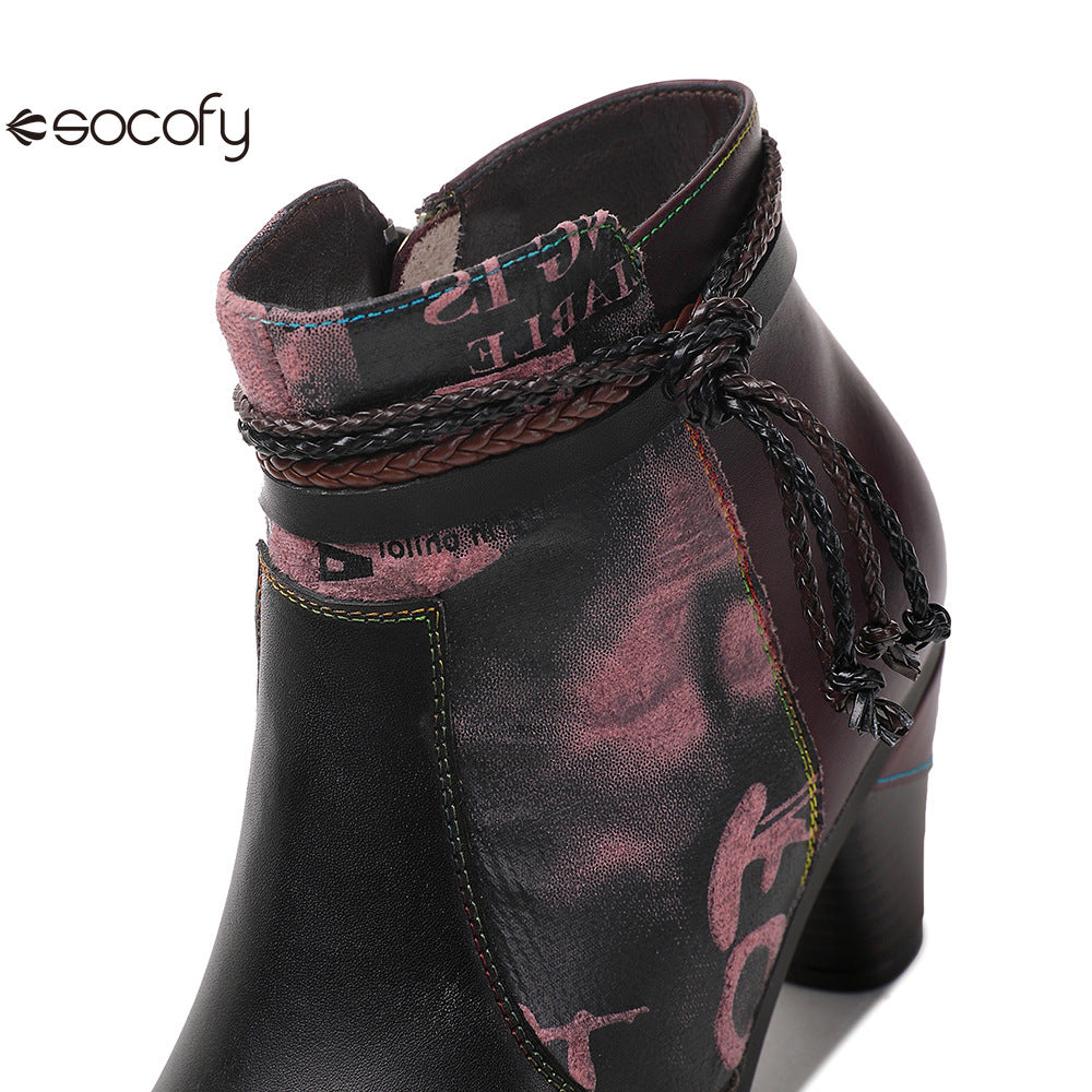 Socofy Vicconfy Head Cowhide Handmade Boots