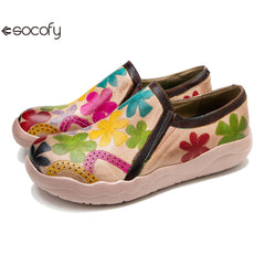 Socofy Vintage lamb leather Printed Lightweight Flat Women's Loafers