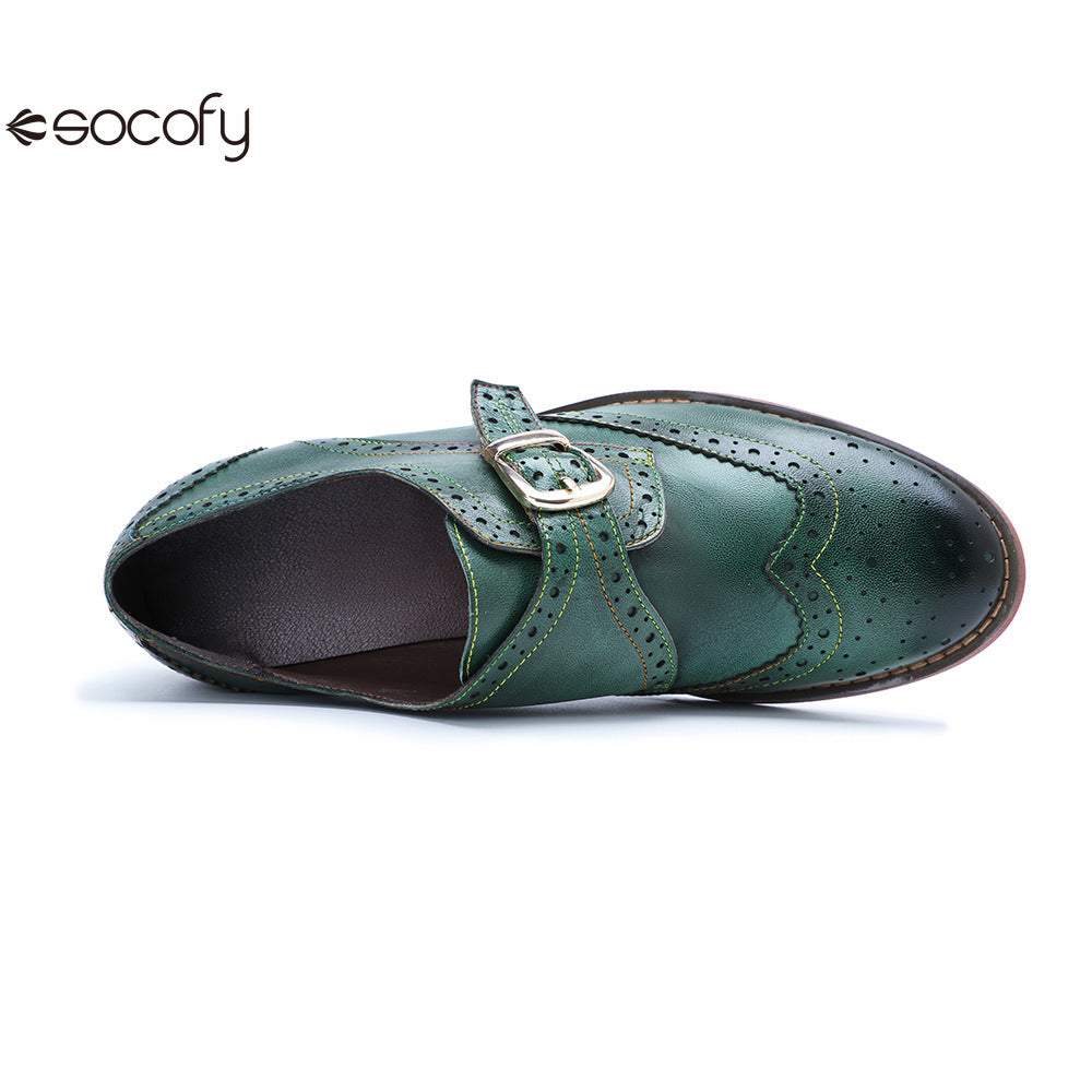 Socofy Handmade Leather Vintage Flat Loafers Shoes