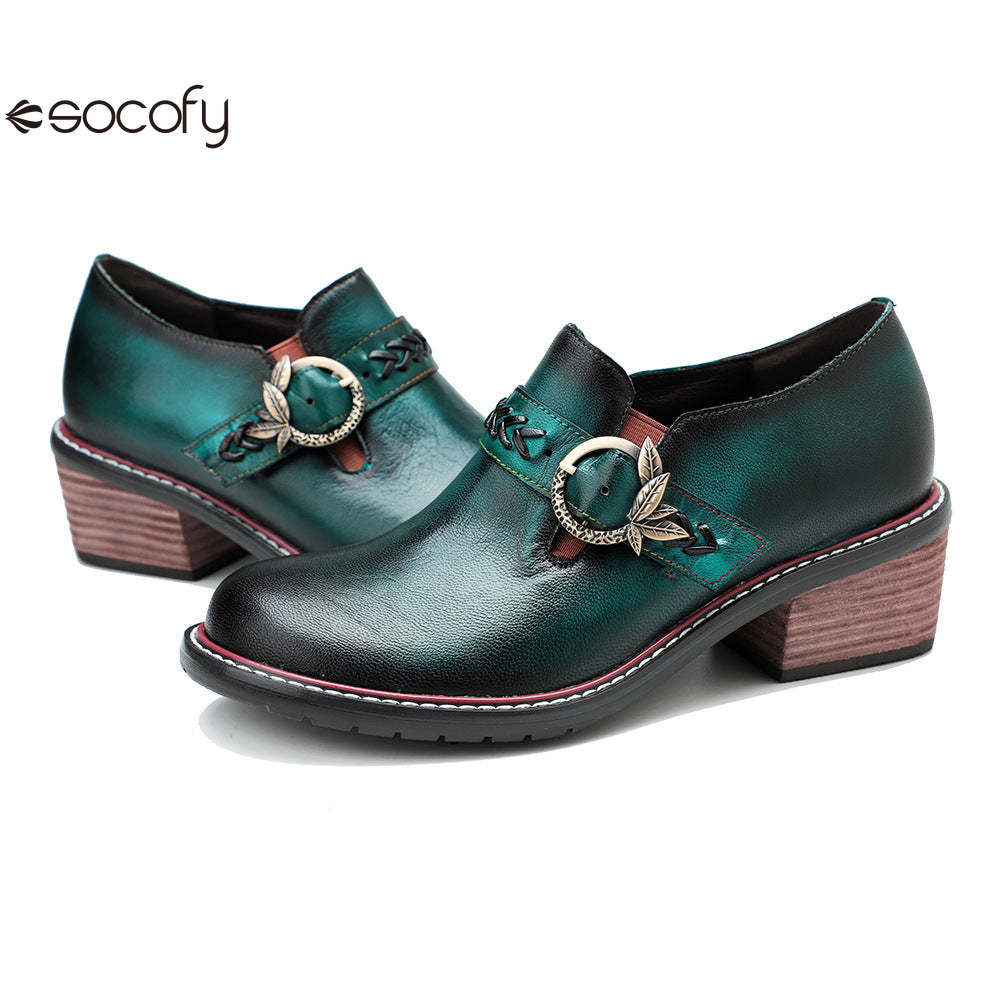 Socofy Genuine Leather Handmade Lace-Up hand-rubbed color Loafers