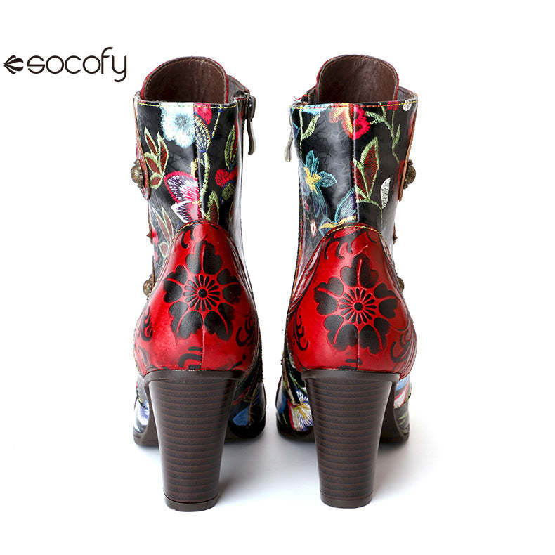 Socofy Vicconfy Pointed Toe Leather Vintage Tall Women's Boots