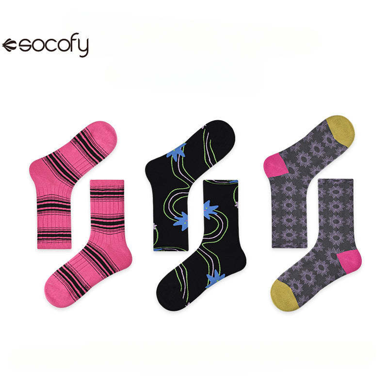 Socofy Vintage Style Mid-Calf Cotton Warm Socks 3 pairs