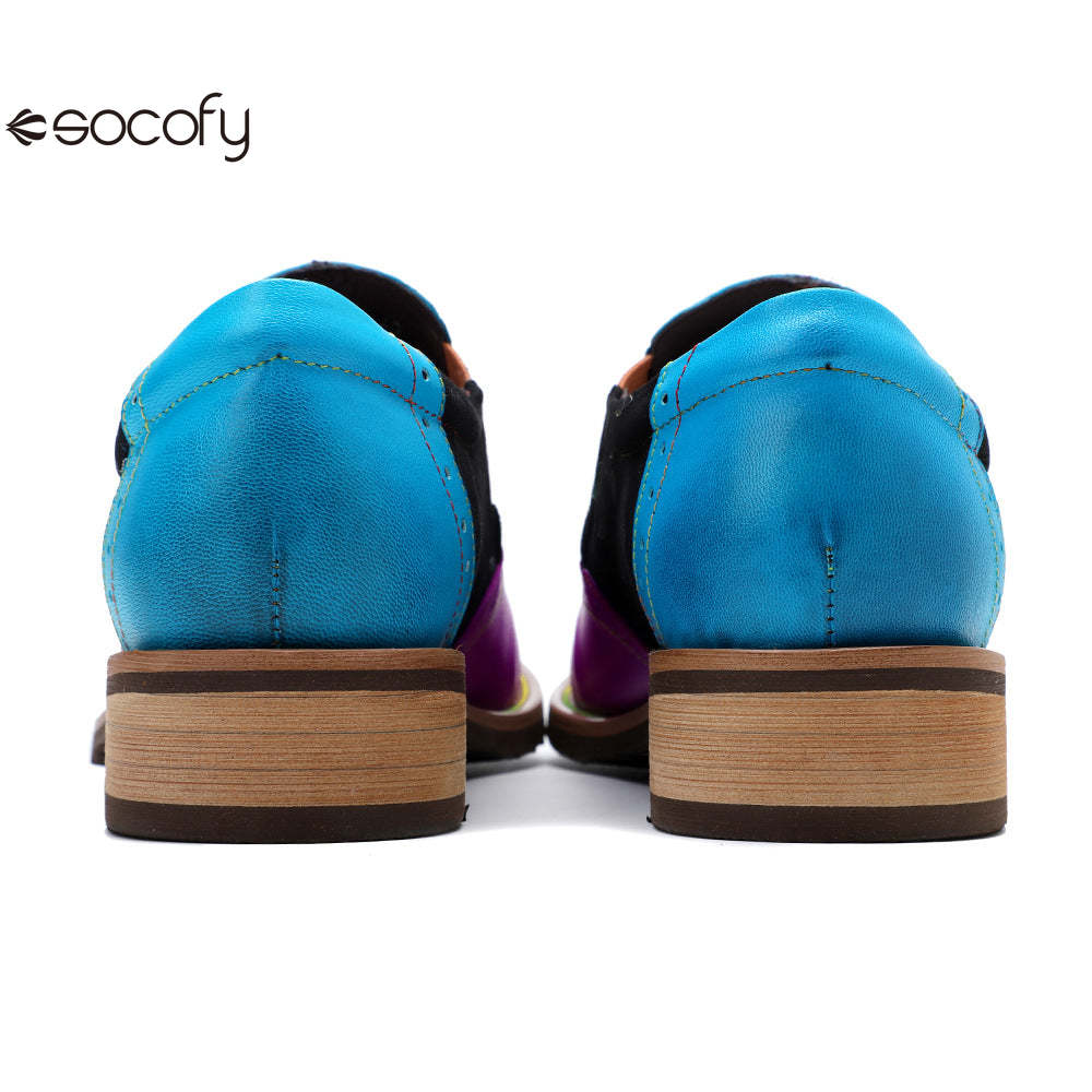 Socofy retro tassel Deco leather women's flat shoes