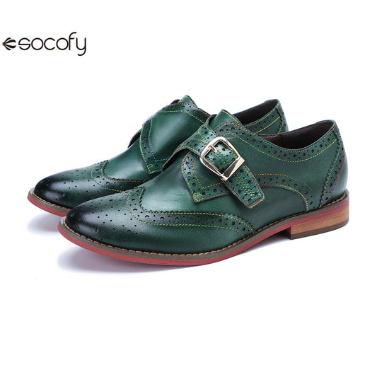 Socofy Handmade Leather Vintage Flat Loafers Shoes 1000