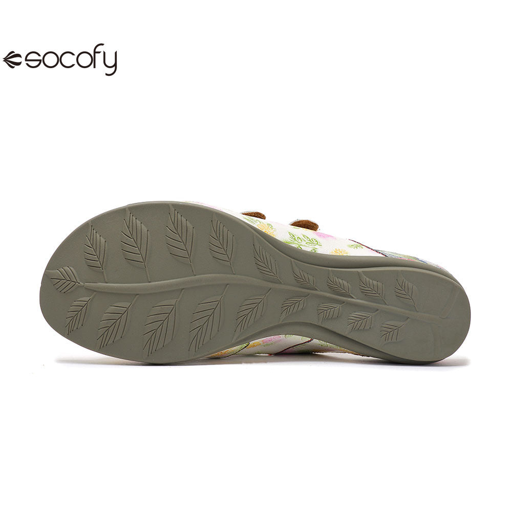 Socofy Vicconfy Summer Floral Leather Slippers