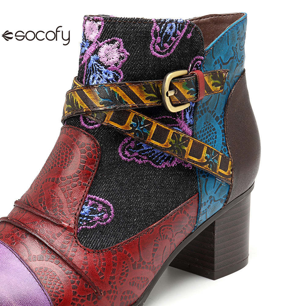 Socofy Vicconfy Patchwork Ethnic Butterfly Women's Boots