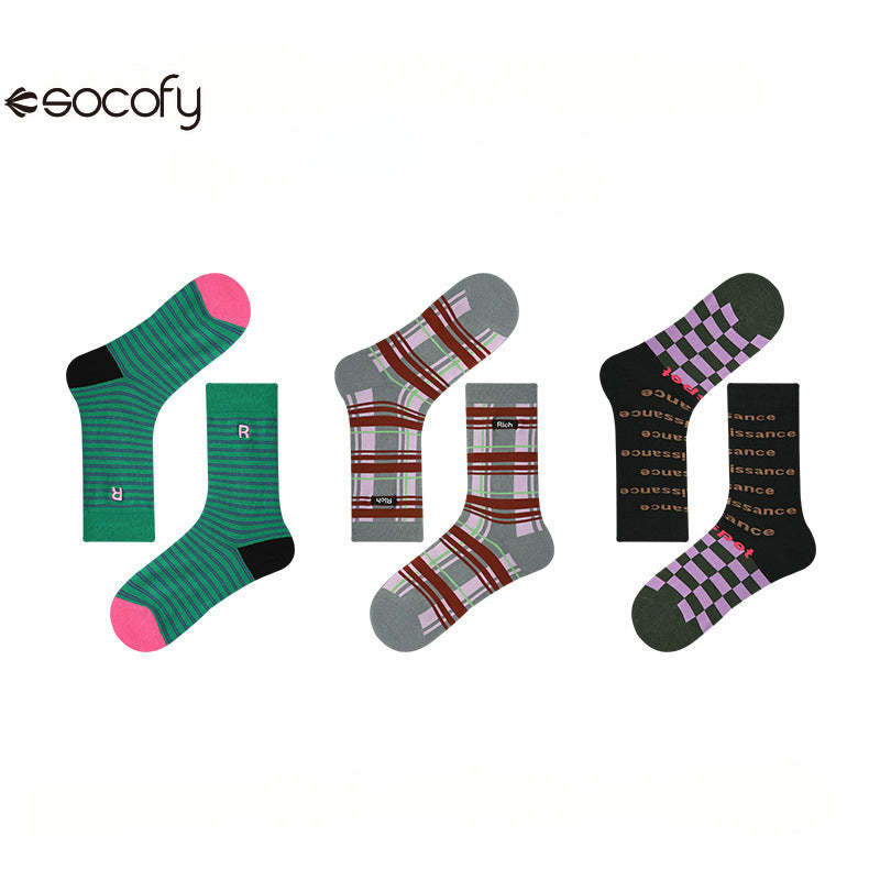 Socofy Vintage Style Mid-Calf Cotton Warm Socks 3 pairs