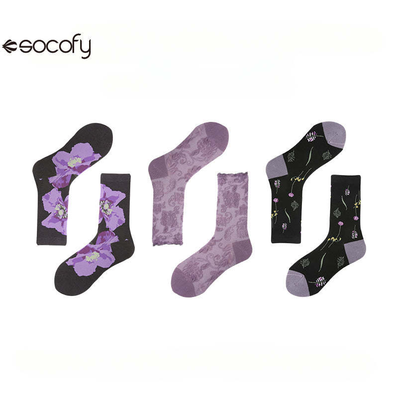 Socofy Vintage Style Mid-Calf Cotton Warm Socks 3 pairs