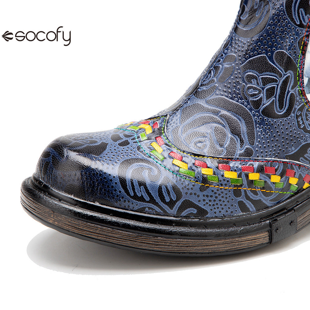 Socofy Vicconfy Genuine Leather Bohemian Women's Martin Boots Ethnic Vintage Short Boots