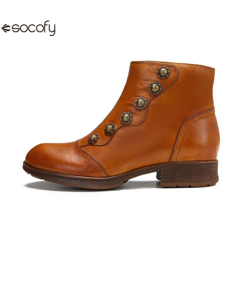 Socofy Vicconfy Women's Rivet Leather Boots Vintage Women's Shoes