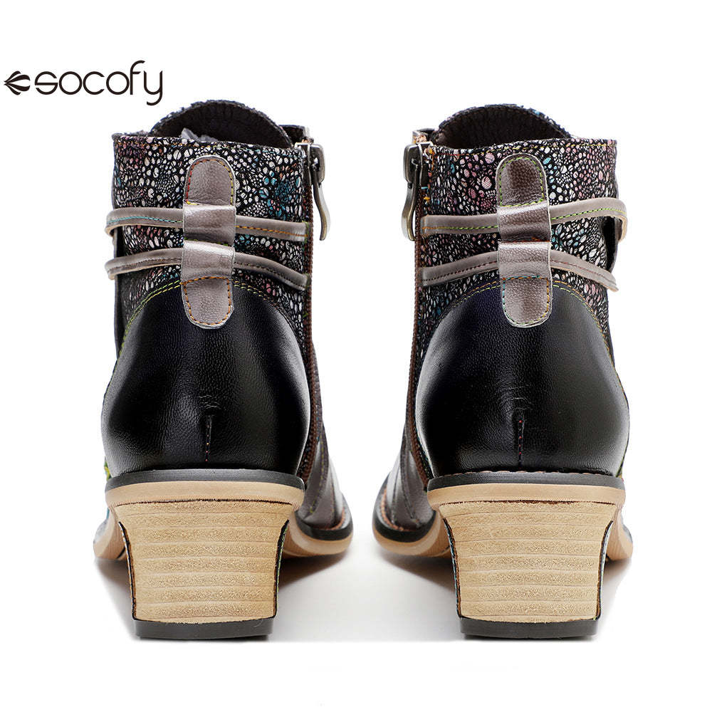 Socofy Vicconfy Handmade Leather Scuffed Vintage Women's Boots