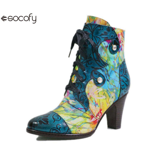 Socofy Vincconfy cowhide low-top thick-soled round-toe viscose women's boots 800