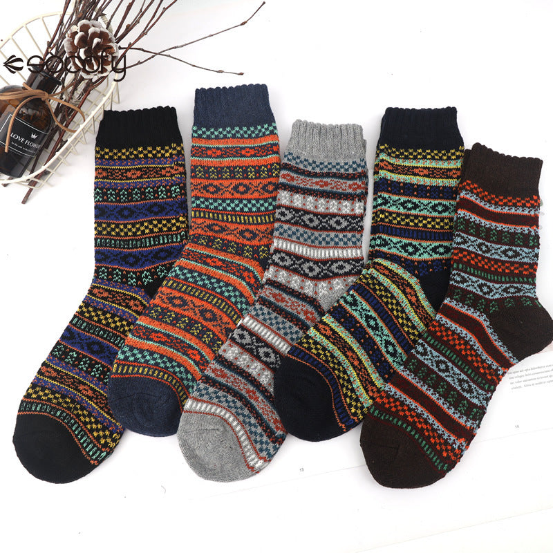 Socofy Vicconfy Thickened warm ethnic style retro wool socks